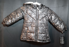 NWT London Fog Toddler Girls 4T Winter Coat   Black Star Print with Hood