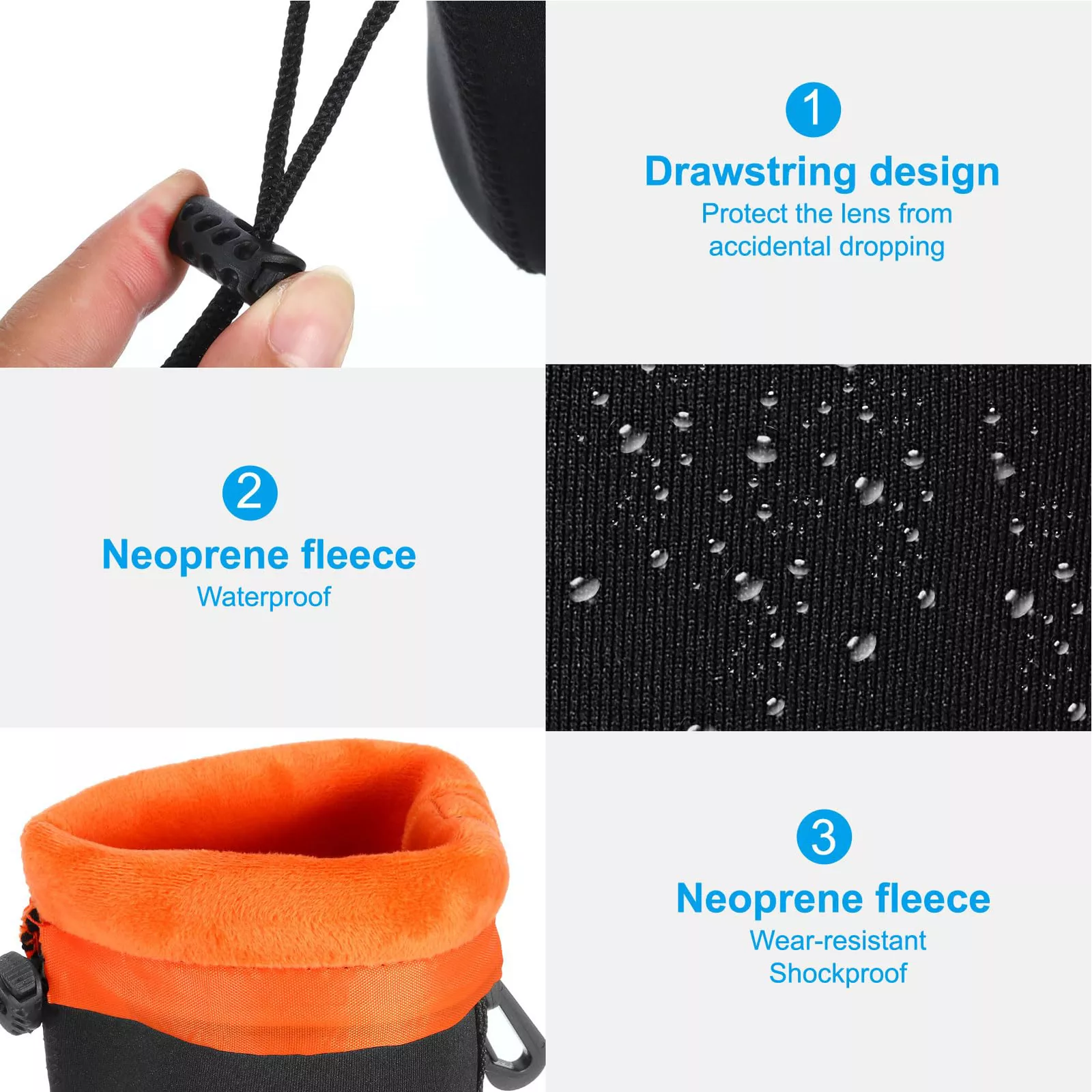 (2PC)Neoprene Soft DSLR Camera Lens Pouch Bag Storage Cover Case S M L XL US (2PC)Neoprene Soft DSLR Camera Lens Pouch Bag Storage Cover Case S M L XL US