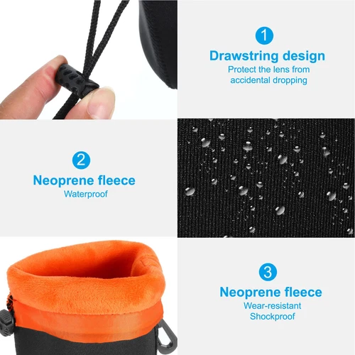 2X S-XL Naranja Neopreno Suave DSLR Cámara Lente Bolsa Almacenamiento Cubierta Estuche EE. UU. - Imagen 6 de 25