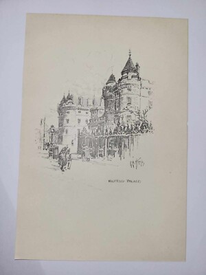 Antike Bleistiftzeichnung Druck 1926 Edinburgh Skizze Holyrood Palace