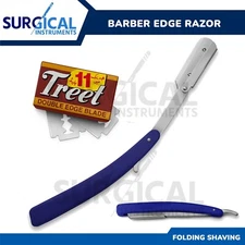 Blue Straight Barber Edge Steel Razor Folding Shaving 11 Blades Razors German Gr