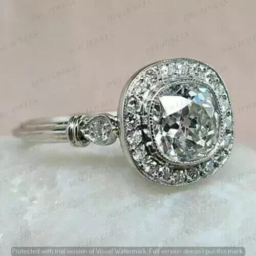 3 CT Cushion Cut Moissanite Vintage Wedding Ring in 925 Sterling Silver Size 4.5