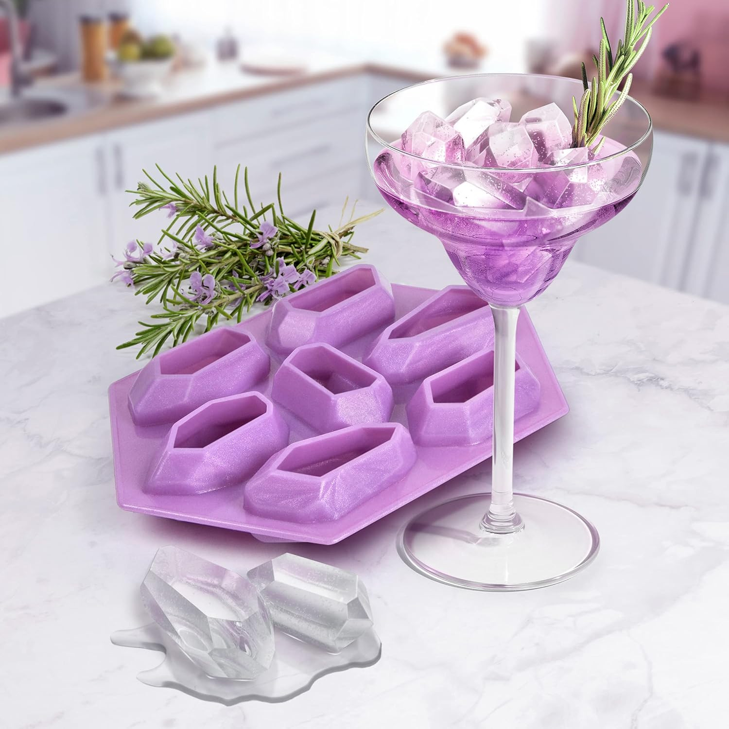 CRYSTAL ICE TRAY, Silicone Ice Tray, Purple, 7.6 X 5 X 1.4 Inches