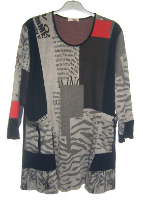 Karin Hertz, Damen Shirt,Gr.54,mehrfarbig,Schwarz / Grau / Rot,Boutique Ware