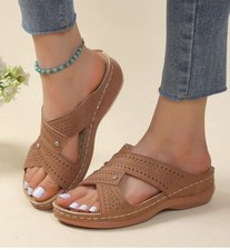 Women Orthopedic Mules Sandals Summer Slippers Comfy Open Toe Flat Shoes Size US