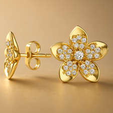 9ct gold  stud earrings flower design 11.5 mm pair in Luxury Gift Box