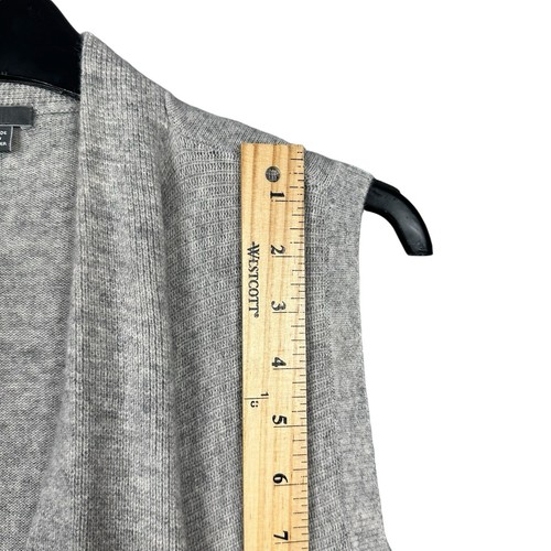 Maglione Vince L grigio lana cashmere senza maniche drappeggiato hi basso gilet tasche chic - Foto 16 di 17