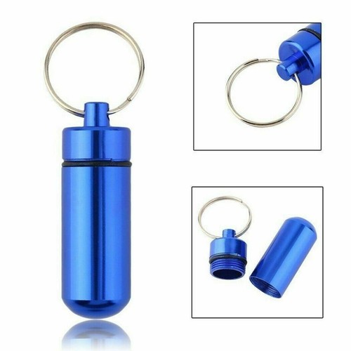 Mini Waterproof Metal Medicine Pill Box Case Bottle Holder Container Keychain - Picture 4 of 12