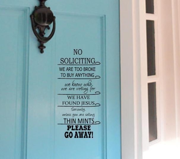 NO SOLICITING Jesus Thin Mints Vinyl Decal for Home or Car Decor
