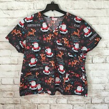 Rudolph The Red Nose Reindeer Scrub Top Womans 100 Cotton Christmas V Neck