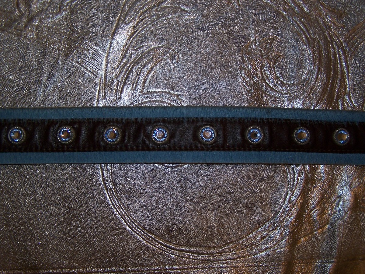 Western Blue and Brown Belt Made With Swarovsky Cristals Girls Brown Turquoise Beaded Silver Sparkle Studded 1 1/4  main image 3