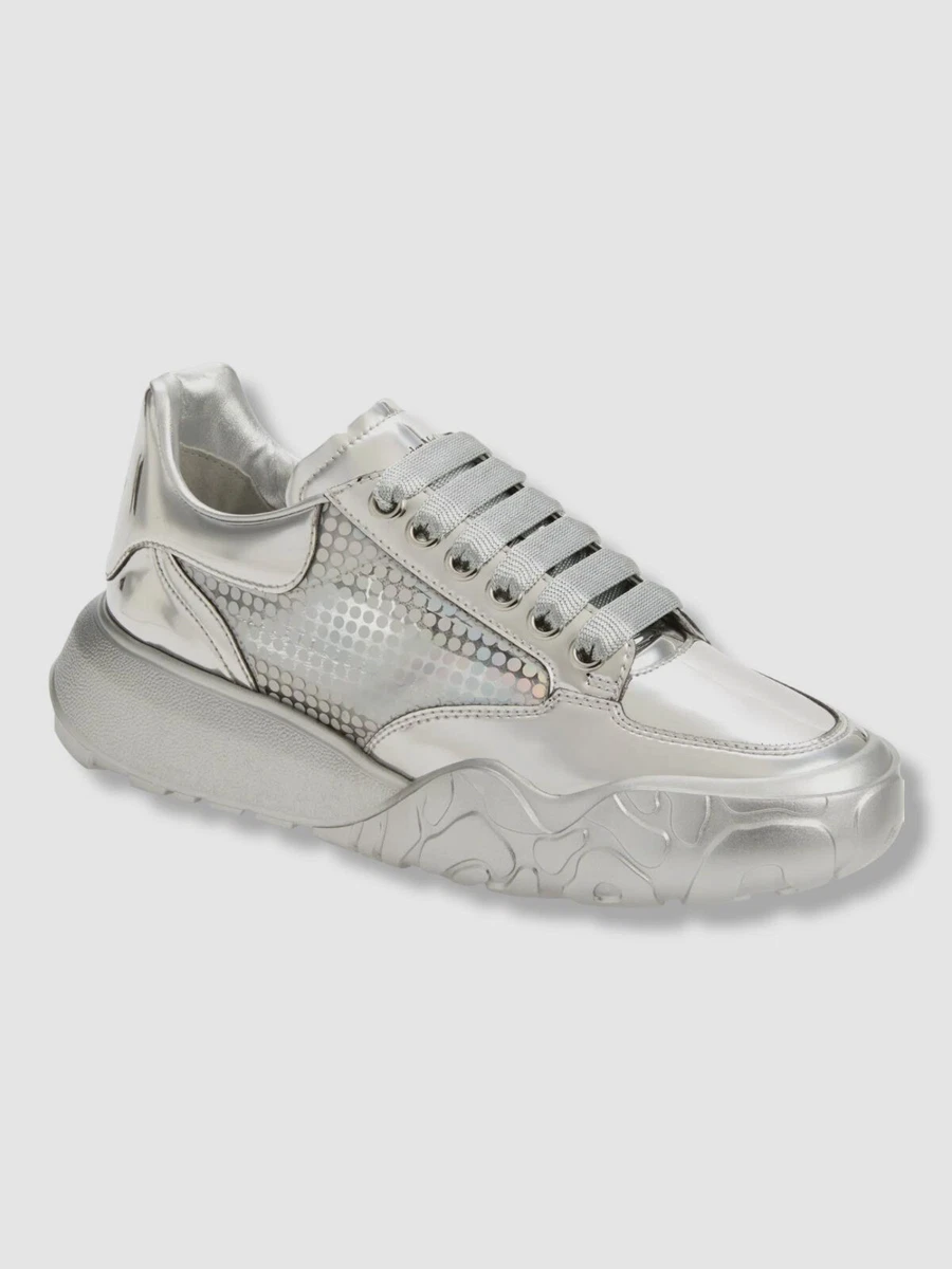 Alexander McQueen White/Holographic Leather Oversized Runner Sneakers Size  38 Alexander McQueen | TLC