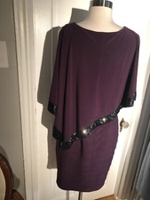 ADRIANNA PAPELL GRAPE CAPE SHEATH DRESS-NWOT-SIZE4-SEQUINS  ON CAPE BOTTOM-SALE!
