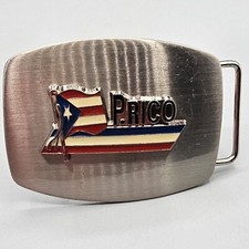 Vtg Puerto Rico Belt Buckle SIlver Finish Enamel One Star Flag 3.5"x3" Y2K