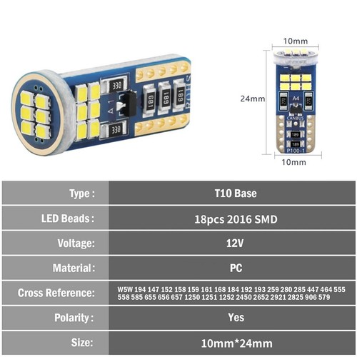 T10 W5W LED Light Bulbs Canbus Error Free for Car Interior Plate Dome Map 10pcs - Picture 53 of 58