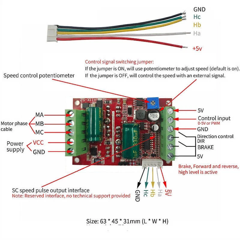 400W 6-60V BLDC 3 phase DC Brushless Motor Controller PWM Hall motor Control AG - Bild 4 von 4