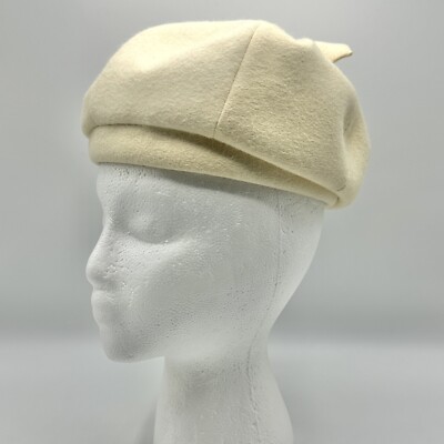 1950s/60s Deborah Exclusive Ladies Cream Wool Felt Beret Hat Very Small /cb 