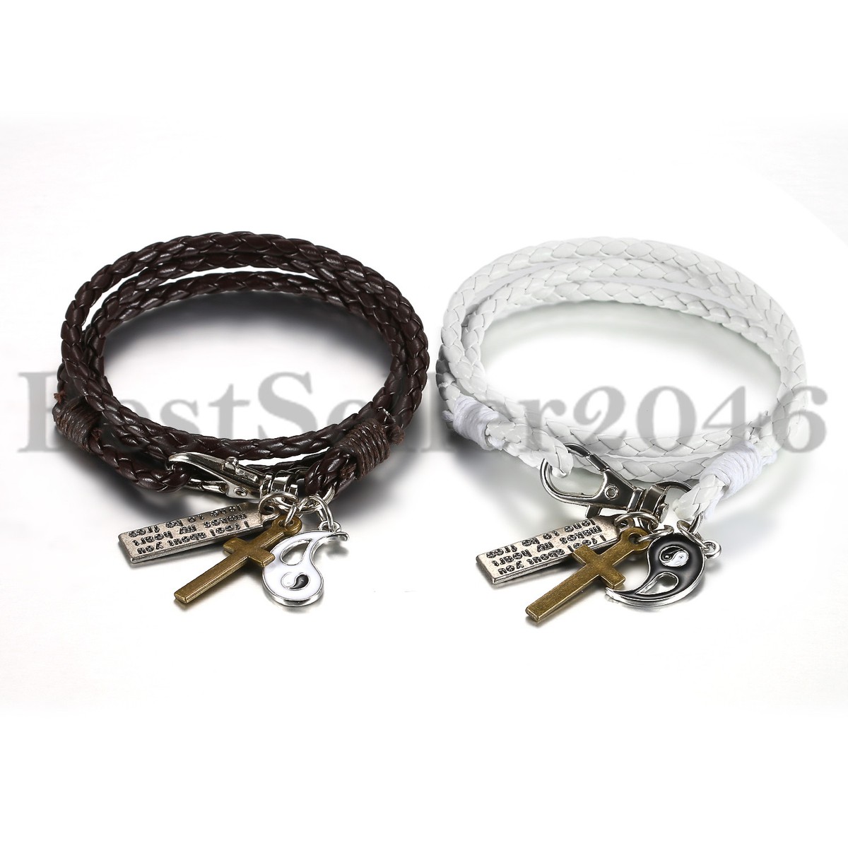 His and Hers Matching Bagua Bracelet Set Couple Yin Yang Braided Leather  Cuff
