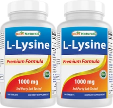 2 Pack Best Naturals L-Lysine 1000 mg 180 Tablets