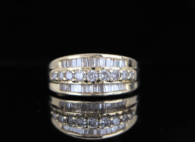 $ 2.550 BH EFFY 14K einfarbiges Gelbgold 0,80ct Rund T Baguette Diamantring Band