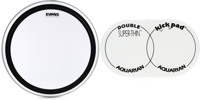 Evans EMAD2 Clear Bass Batter Head - 22 inch + Aquarian STKP2 Value Bundle