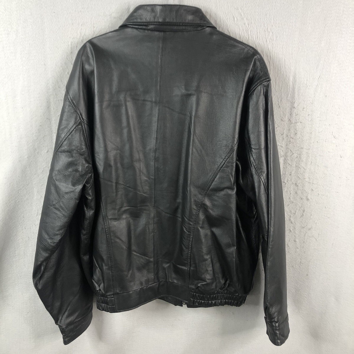 Leather Jacket Mens Extra Large Black Full Zip Bomber Biker
