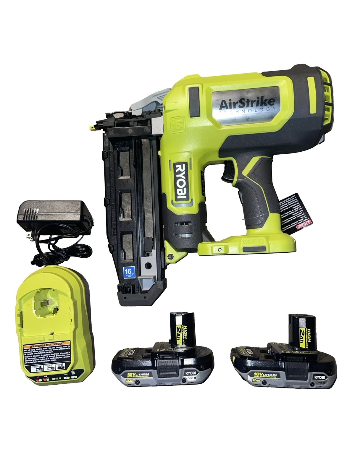 RYOBI P326 18v 16 GA Straight Finish Nailer W/ Two 2Ah HP Battery