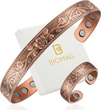 BioMag Copper Magnetic Bracelet Set for Women Men, Pure Copper Jewelry Gift