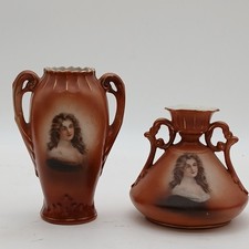 Victorian Ceramic Austrian Vases With Figure Vintage