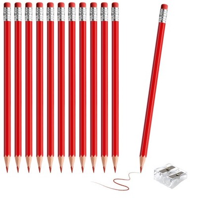 12 PCS Red Pencils with Eraser, Pre-Sharpened HB Pencils for Writing & Drawin...