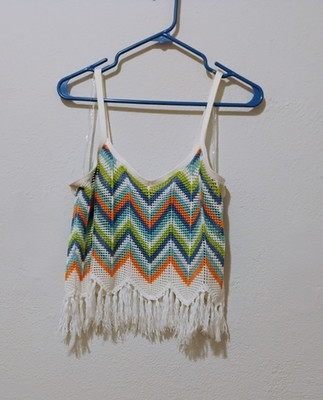 Almost Famous Womens LMulticolor Knit Chevron Fringe Hem Spaghetti Strap Cami