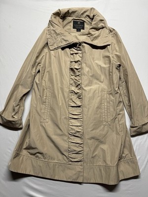 Rainforest Packable Travel Coat Beige XL Ruffle Accent Women's Long Jacket