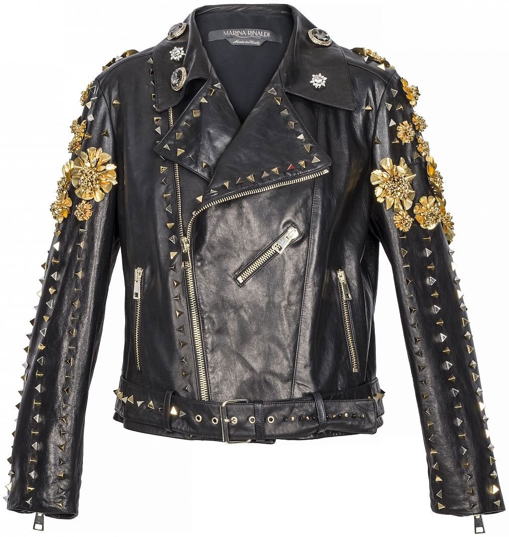 FAUSTO PUGLISI X MARINA RINALDI Women's Black Leather Jacket 12W FAUSTO PUGLISI X MARINA RINALDI Women's Black Leather Jacket 12W
