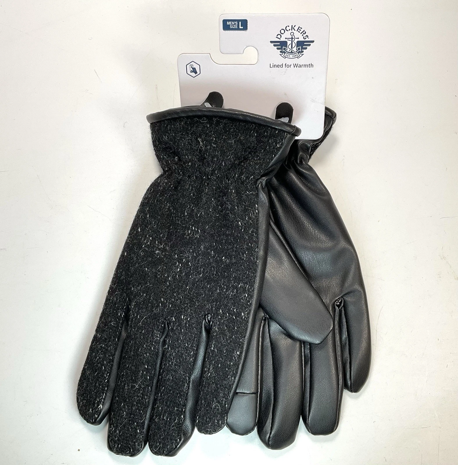 Dockers Men's Black Lined Leather Touch Screen Gloves Size L