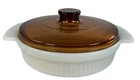 Vintage Anchor Hocking Fire King 1 QT White Baking Dish Amber Glass 1429 Lid EUC