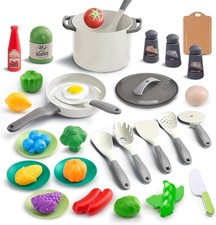 35Pcs Kids Kitchen Toy Accessories, Toddler Pretend Cooking 35Pcs, White