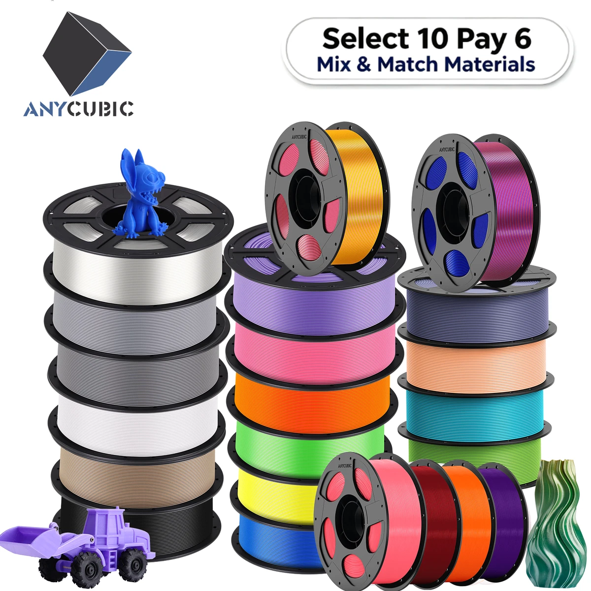 【Add 10 Pay 6】ANYCUBIC 1KG 1.75mm 3D Printer Filament PLA/PETG/High Speed Lot