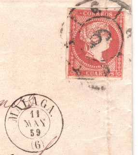 SPAIN Classic Cover Malaga 1859 Barcelona Entire Letter EL {samwells}XW213