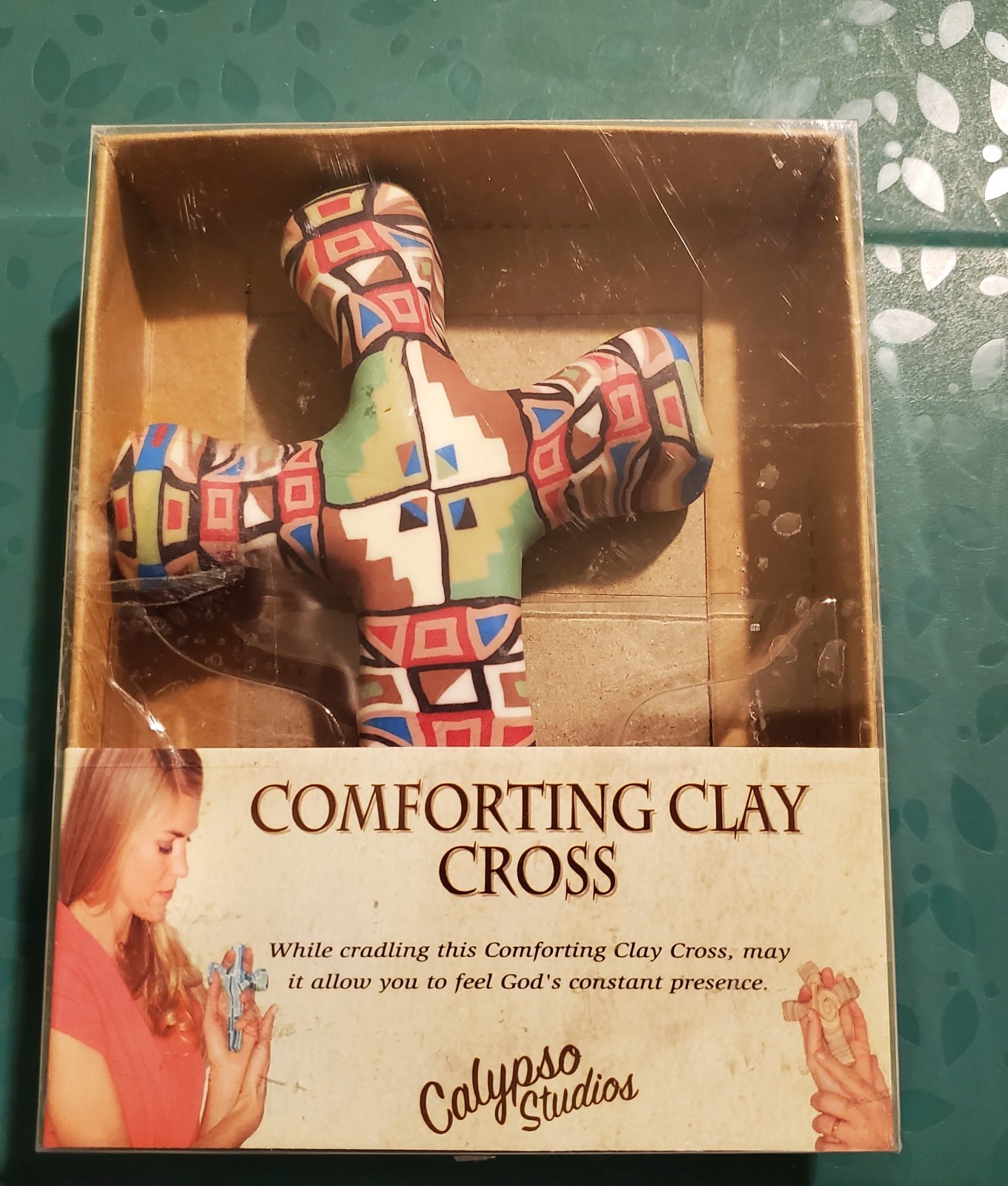 NEW Calypso Studios  Comforting Clay Hand Held Cross, Brand New With Box