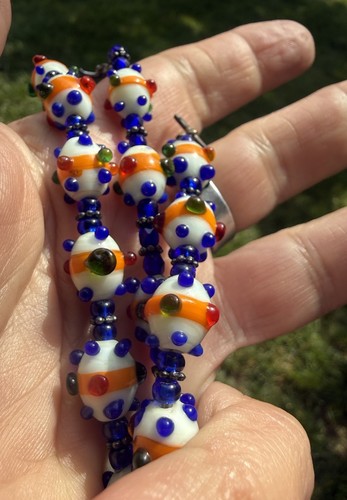 Vtg Murano Style Lampwork Glass Clown Jewelry Set Necklace Bracelet Earrings 925