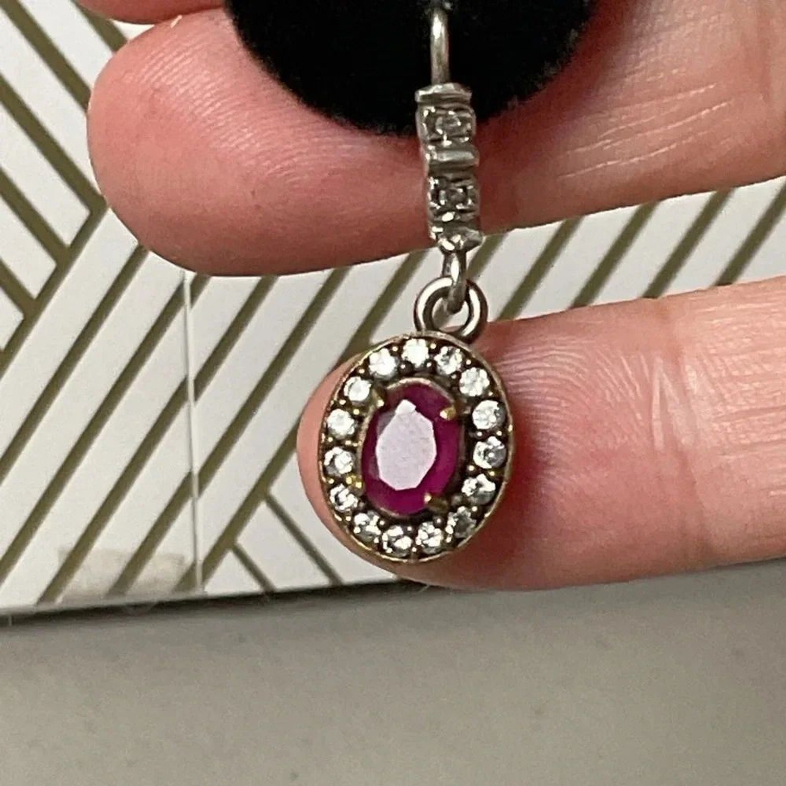 925 Silver and Ruby Dangle Earrings - image 2