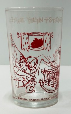 Hanna Barbera Flintstones Pebbles' Babysitters 1963 Juice Glass Retro Bamm Bamm