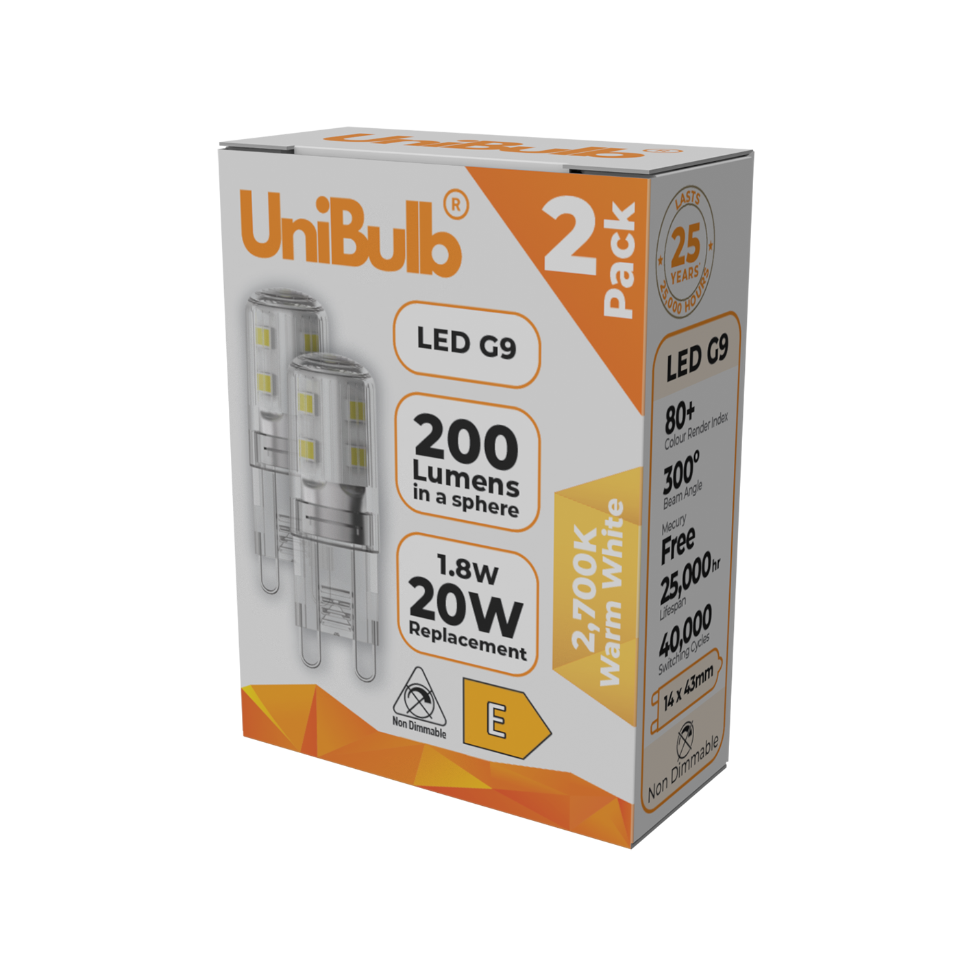 2x G9 UniBulb 1.8W LED T3 2700K Bulbs Replacing 20W Halogen Lighting - Image 4
