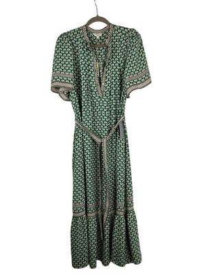 NWT Max Studio London Women's Large Green Short Sleeve Maxi Dress V-Neck