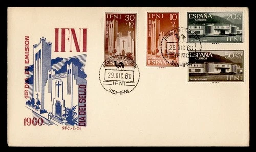 DR WHO 1960 SPANISH IFNI FDC BUILDING SEMI POST COMBO STAMP DAY M76503