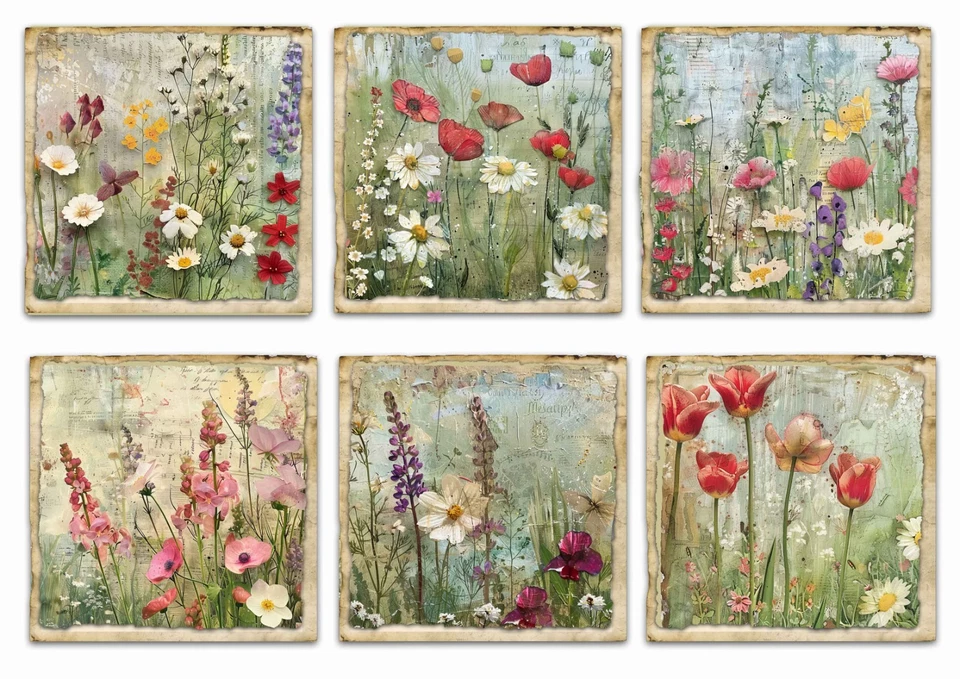 CREATION ART wild flowers Card Toppers for Cardmaking & Scrapbooking, Ephemera, Gift Tags