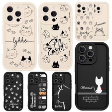 Customized Name Soft Phone Cases For Samsung S25 S24 iPhone 14 15 16e Cats Cover