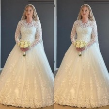 Wedding Dresses Long Sleeve Luxury Lace Applique Full Length A Line Bridal Gowns