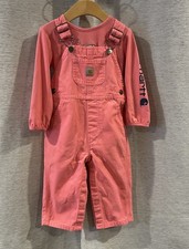 Carhartt Pink Bib Overalls Cotton Canvas Baby Toddler Girls Size 12 Months Logo