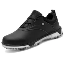  Mens Golf Shoes Waterproof Fixed Spikeless Sole Comfortable Outdoor 10.5 Black